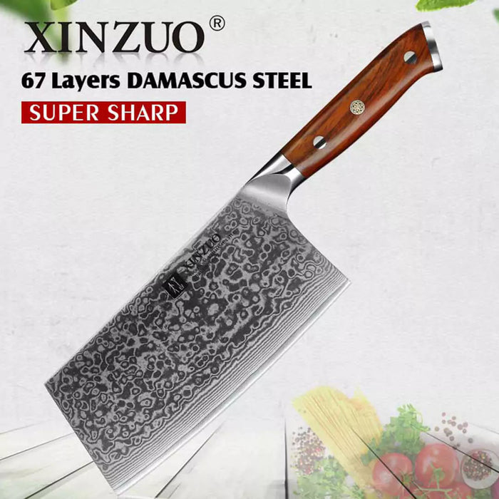 Xinzuo 67 Layers Damascus Steel Cleaver Knife Super Sharp