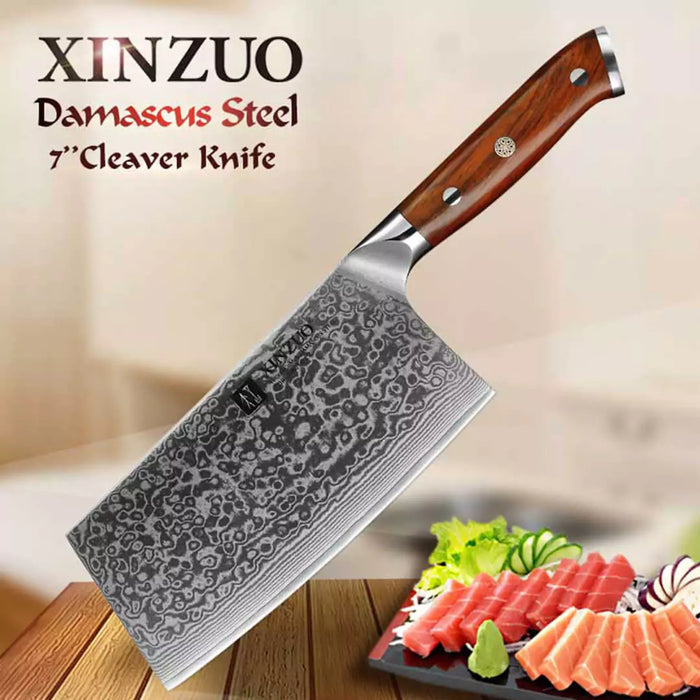 Xinzuo Japanese Damascus Steel 7 inches Cleaver Knife