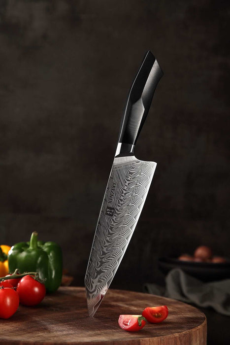 XINZUO B32 2 Pcs 67 Damascus Steel Chef knife and Utility Knife with Black G10 HandleXINZUO B32 2 Pcs Kitchen Knife Set Black G10 Handle 1