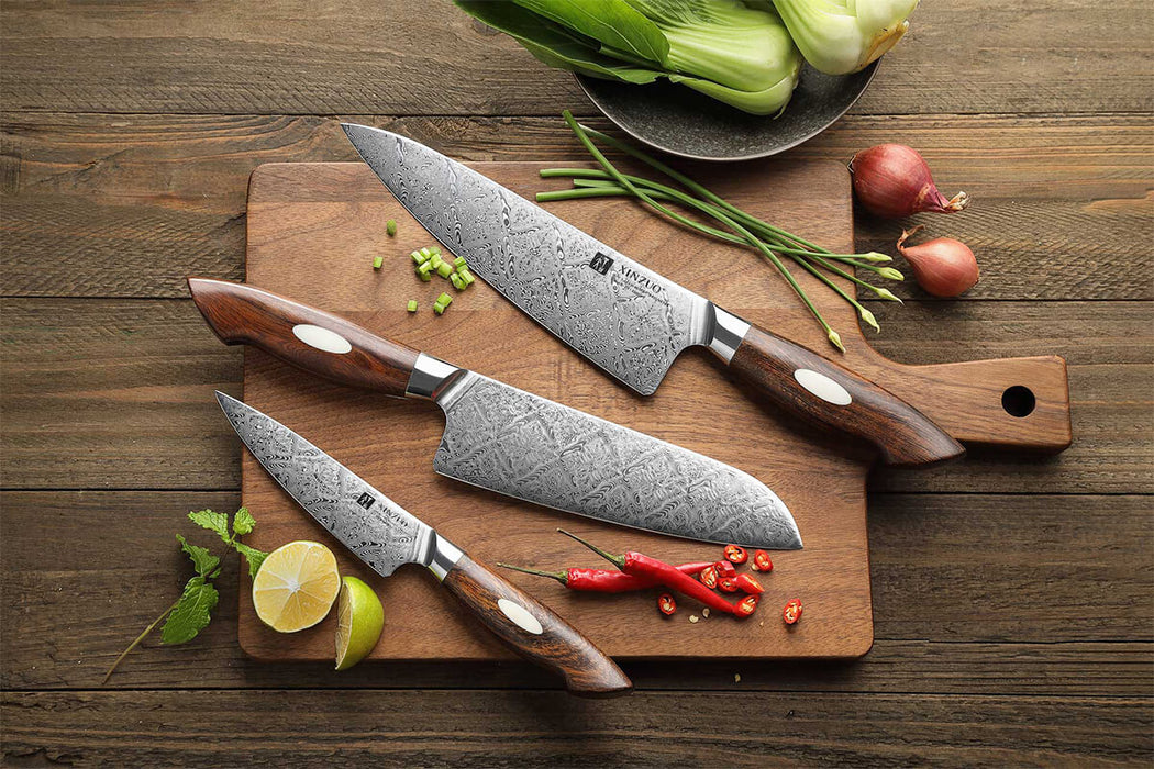 Xinzuo B46D 3 Pcs Damascus Chef Knife Set Ironwood Handle 2