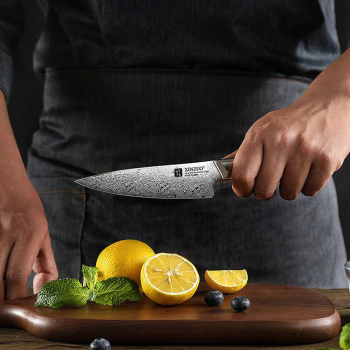 Xinzuo B46D 3 Pcs Damascus Chef Knife Set Ironwood Handle 7