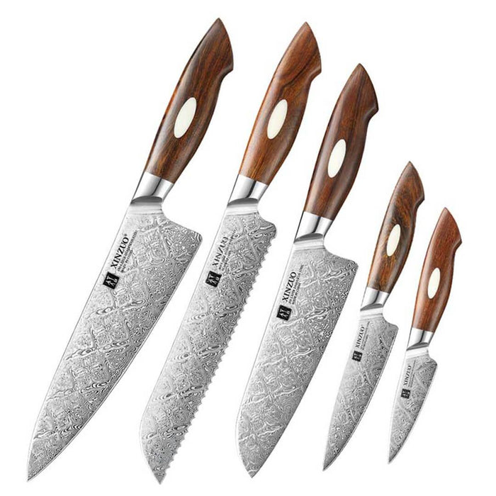 Xinzuo B46D 5 Pcs Damascus Chef Knife Set Dessert Ironwood Handle 11