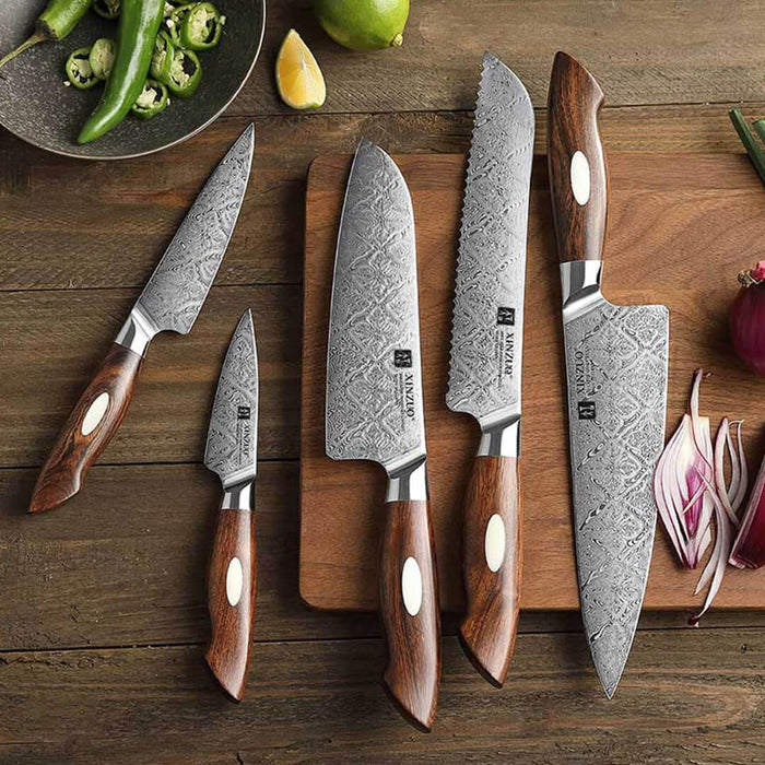 Xinzuo B46D 5 Pcs Damascus Chef Knife Set Dessert Ironwood Handle 4