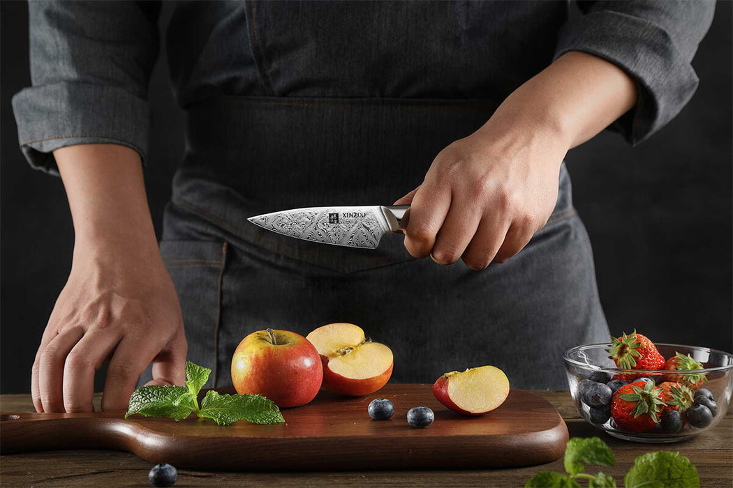 Xinzuo B46D 8.5" 110 Layer Damascus Paring Knife Dessert Ironwood Handles