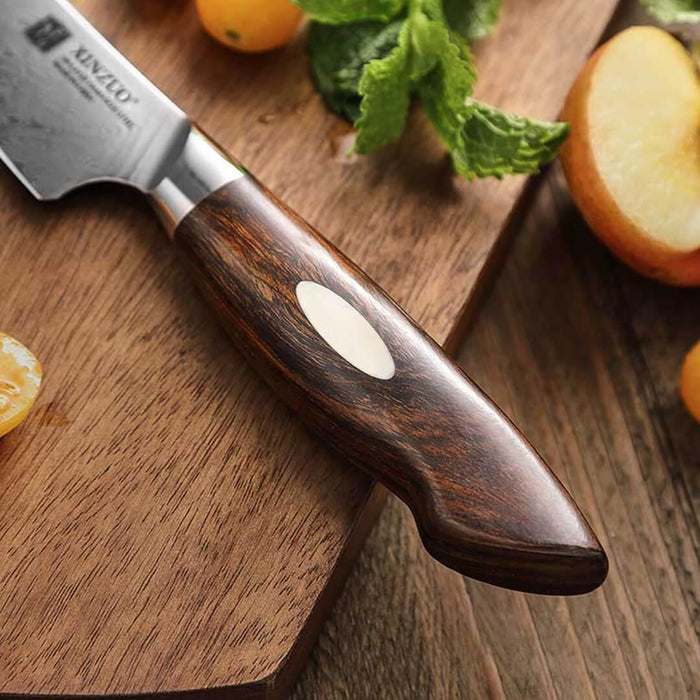 Xinzuo B46D 5" 110 Layer Damascus Utility Knife Dessert Ironwood Handles