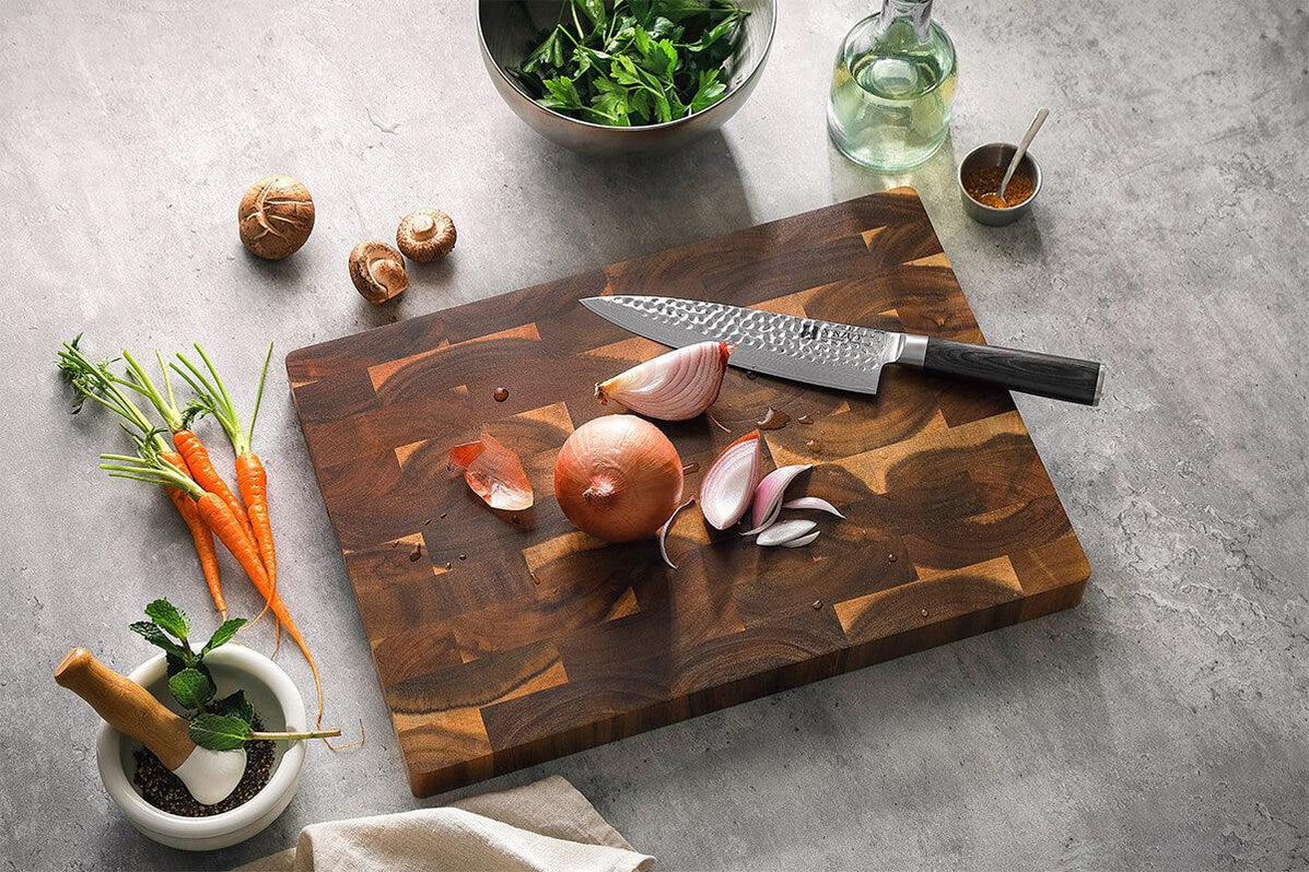 Xinzuo Brick End Grain Acacia Wood Cutting Board 15.7" - The Bamboo Guy