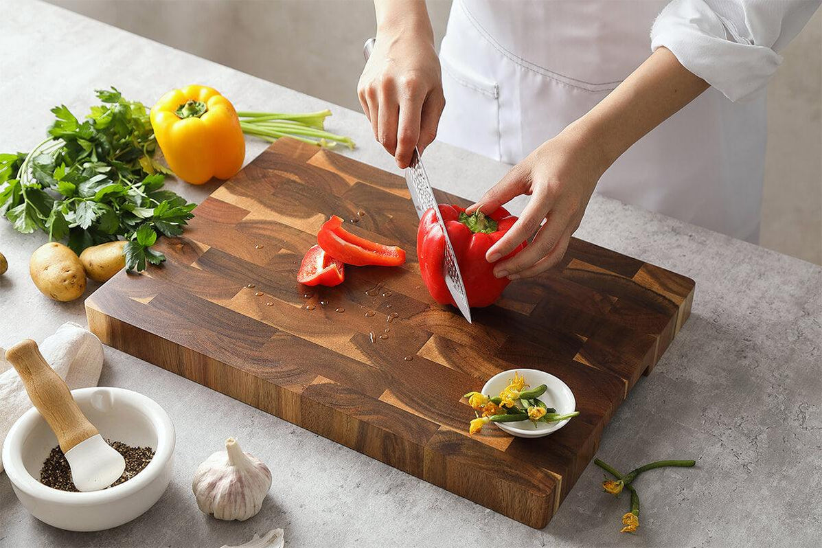 Xinzuo Brick End Grain Acacia Wood Cutting Board 15.7" - The Bamboo Guy