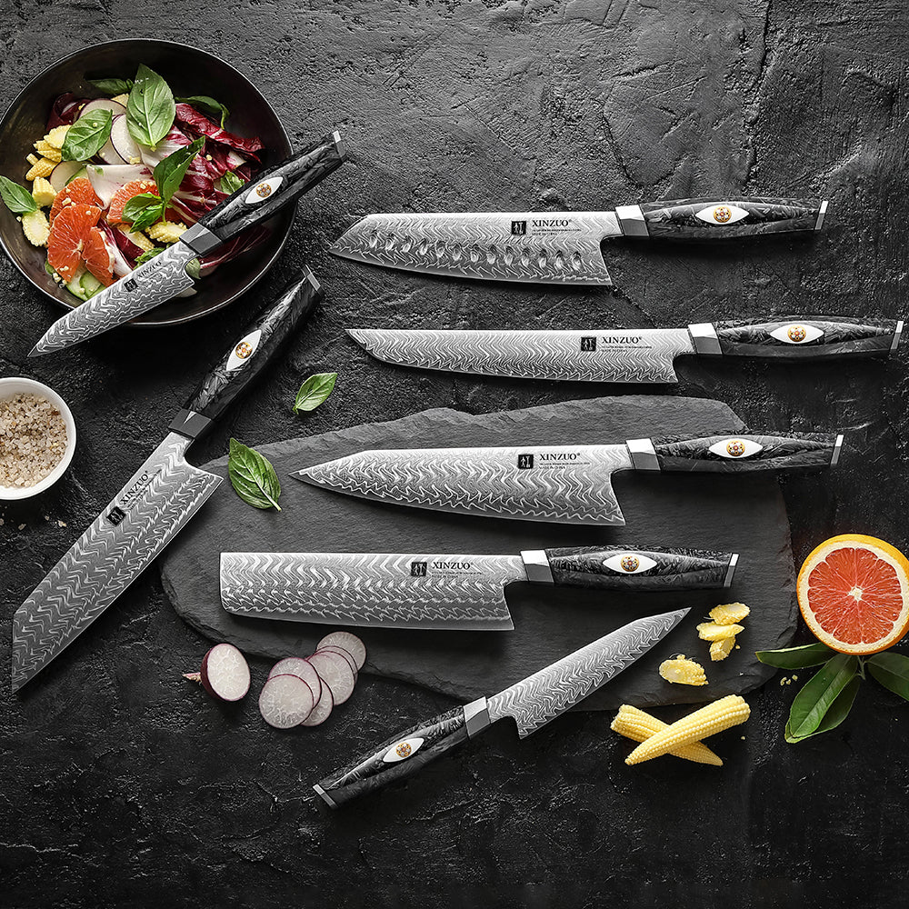 Xinzuo 7-Piece Authentic Bohler M390 Knife Set 145-Layer Damascus