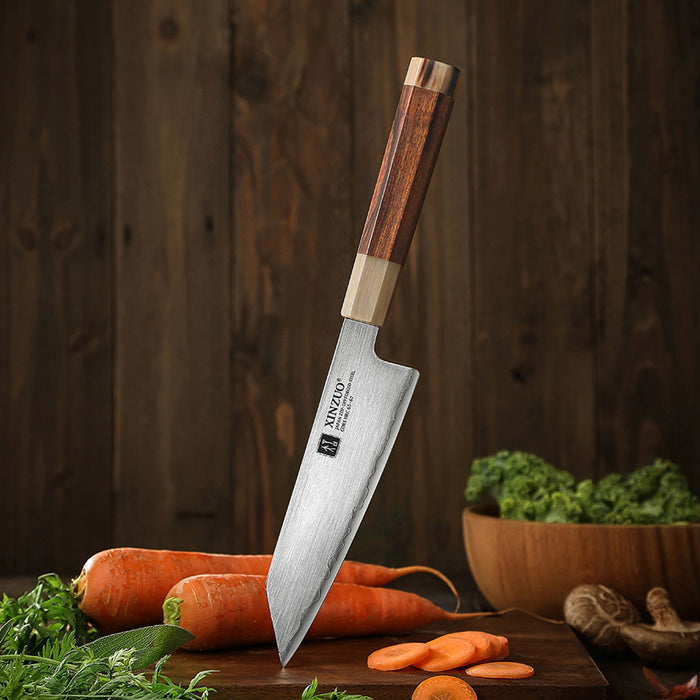 Xinzuo Japanese ZDP-189 Steel 6.5" Bunka Knife - Desert Ironwood & Bull Horn Handle - Wooden Box