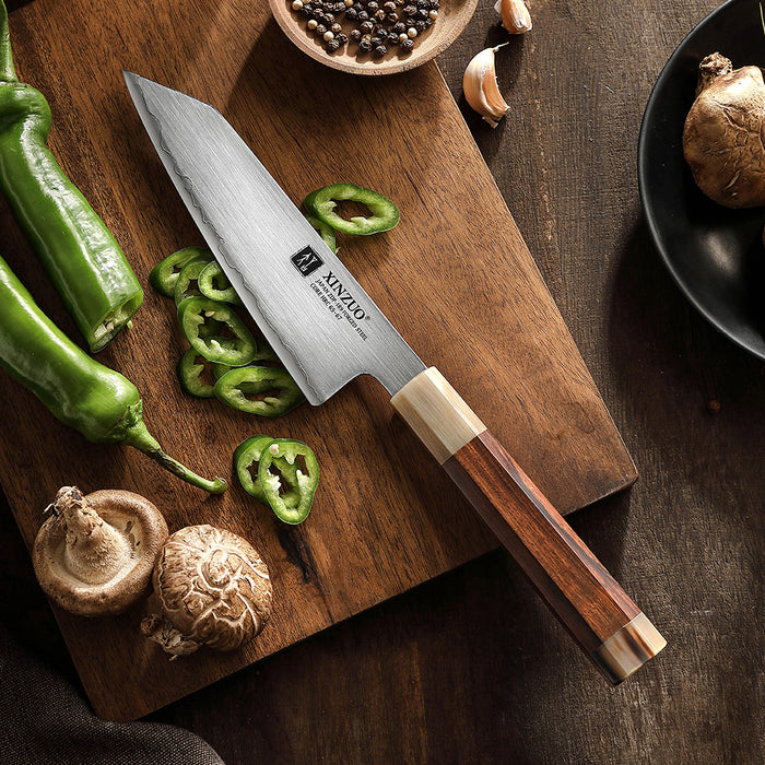 Xinzuo Japanese ZDP-189 Steel 6.5" Bunka Knife - Desert Ironwood & Bull Horn Handle - Wooden Box
