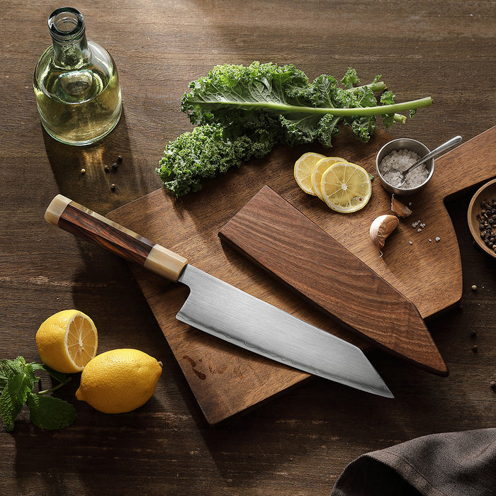 Xinzuo Japanese ZDP-189 Steel Bunka Knife - Desert Ironwood & Bull Horn Handle - Wooden Box