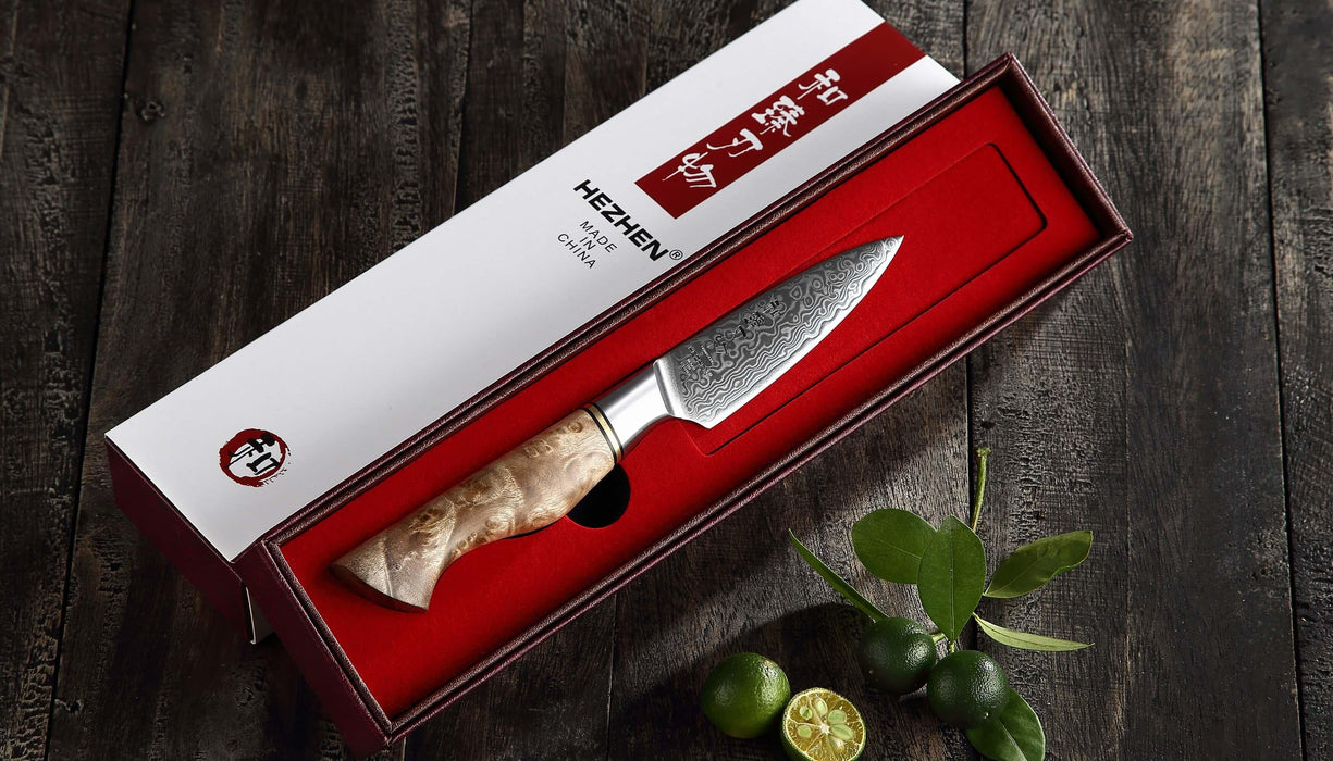 Hezhen B30 Forged Damascus Stainless Steel Kitchen Japanese style Paring Knife - The Bamboo Guy