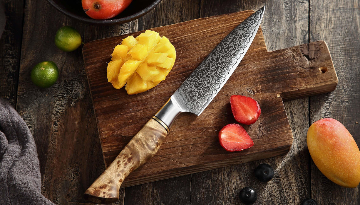 Hezhen B30 Forged Damascus Stainless Steel Kitchen Japanese style Utility Knife - The Bamboo Guy