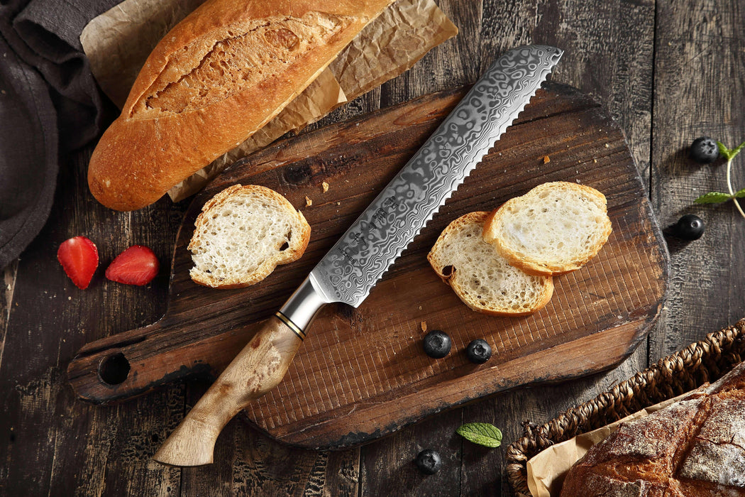 Hezhen B30 Forged Damascus Stainless Steel Kitchen Japanese style Bread Knife - The Bamboo Guy