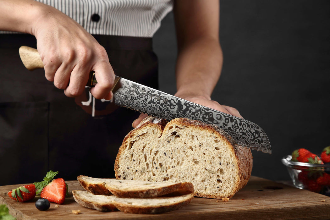 Hezhen B30 Forged Damascus Stainless Steel Kitchen Japanese style Bread Knife - The Bamboo Guy