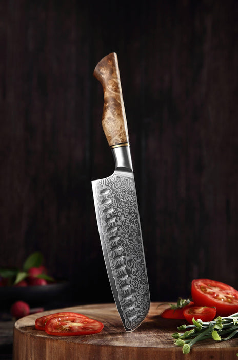 Hezhen B30 Forged Damascus Stainless Steel Kitchen Japanese style Santoku Knife - The Bamboo Guy