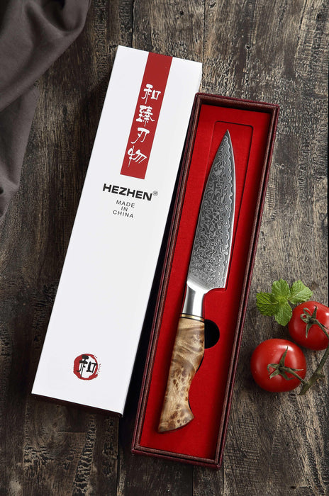 Hezhen B30 Forged Damascus Stainless Steel Kitchen Japanese style Utility Knife - The Bamboo Guy