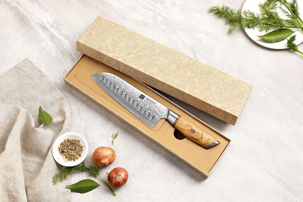 Xinxuo B37 Japanese Damascus Steel 73 Layers Powder Steel Kitchen Santoku Knife - The Bamboo Guy