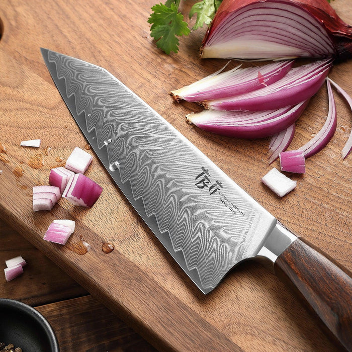 TBG 3 Knife Set Japanese Damascus Stainless Steel Kitchen Chef Santoku Utility - The Bamboo Guy