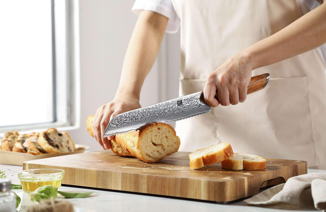 Xinxuo B37 Japanese Damascus Steel 73 Layers Powder Steel Kitchen Bread Knife - The Bamboo Guy