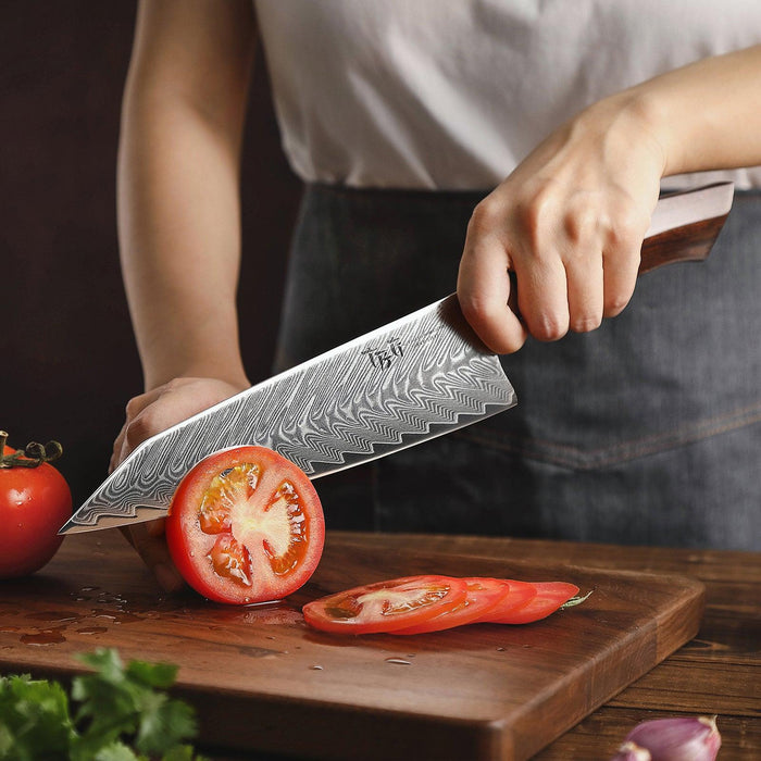 TBG 3 Knife Set Japanese Damascus Stainless Steel Kitchen Chef Santoku Utility - The Bamboo Guy