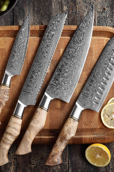Hezhen 5pcs Set Damascus Steel Chef Santoku Utility Bread Paring Kitchen Knives - The Bamboo Guy