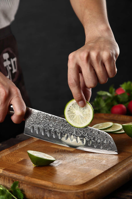 Hezhen B30 Forged Damascus Stainless Steel Kitchen Japanese style Santoku Knife - The Bamboo Guy