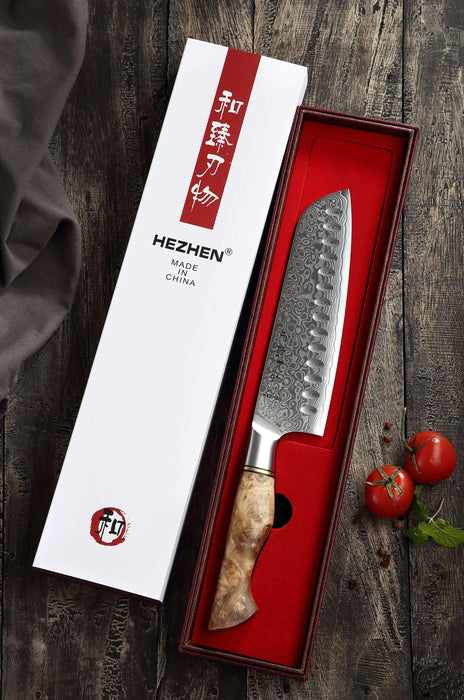 Hezhen B30 Forged Damascus Stainless Steel Kitchen Japanese style Santoku Knife - The Bamboo Guy