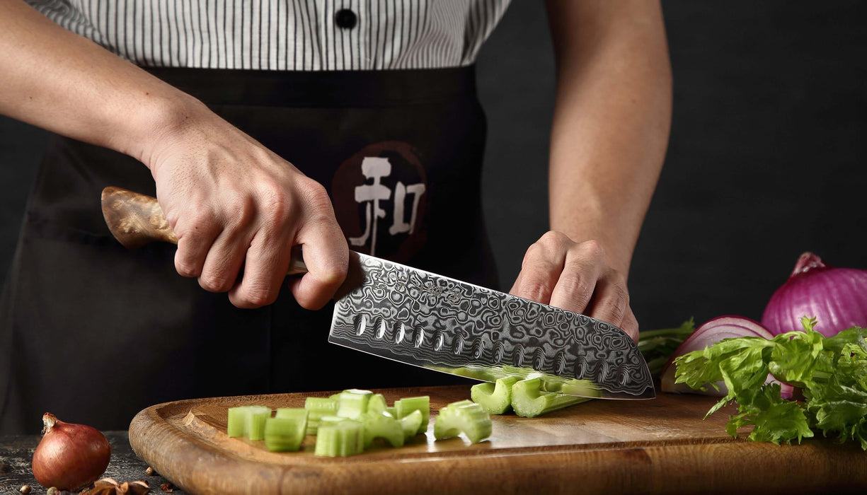 Hezhen B30 Forged Damascus Stainless Steel Kitchen Japanese style Santoku Knife - The Bamboo Guy