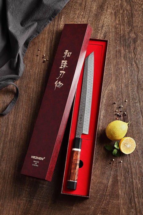 HEZHEN Kiritsuke Professional Handmade Japanese 110 layers Damascus Steel Sharp Kitchen Knife - The Bamboo Guy