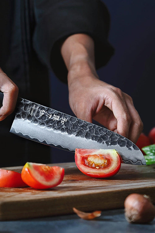 HEZHEN PM8S Damascus Forged Santoku Knife Three-layer Composite Steel Stainless Steel