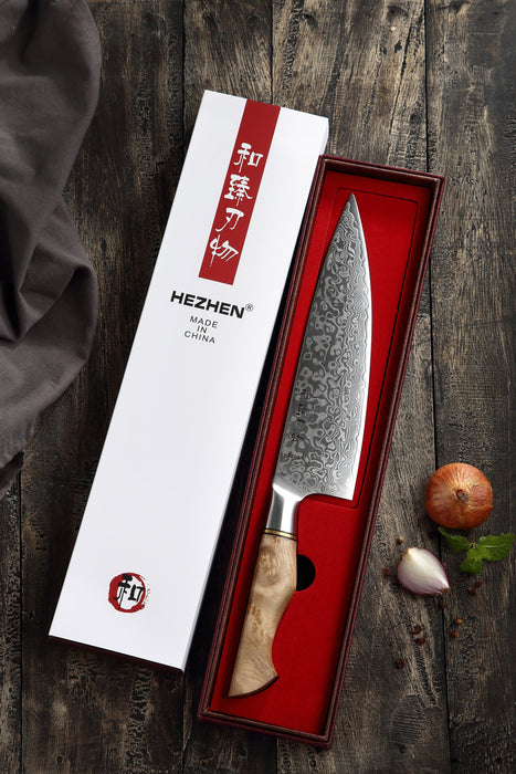 Hezhen 2pcs Knife Set Damascus Stainless Steel Kitchen Japanese style Chef & Utility Knife - The Bamboo Guy