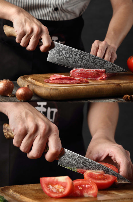 Hezhen 2pcs Knife Set Damascus Stainless Steel Kitchen Japanese style Chef & Utility Knife - The Bamboo Guy