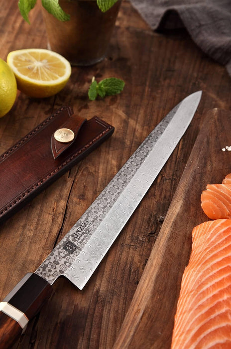 270mm High Carbon Japanese Full Damascus Desert Ironwood Handle Sashimi Kitchen Knife - The Bamboo Guy