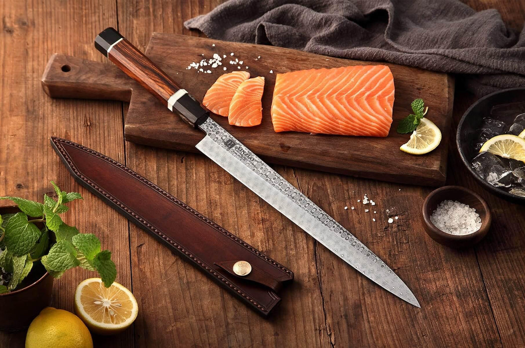 270mm High Carbon Japanese Full Damascus Desert Ironwood Handle Sashimi Kitchen Knife - The Bamboo Guy