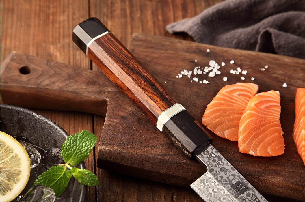 270mm High Carbon Japanese Full Damascus Desert Ironwood Handle Sashimi Kitchen Knife - The Bamboo Guy