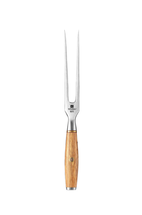Xinzuo Pro 430 Stainless Steel Meat Carving Fork Barbecue Fork Olivewood Handle 12 Inch - The Bamboo Guy