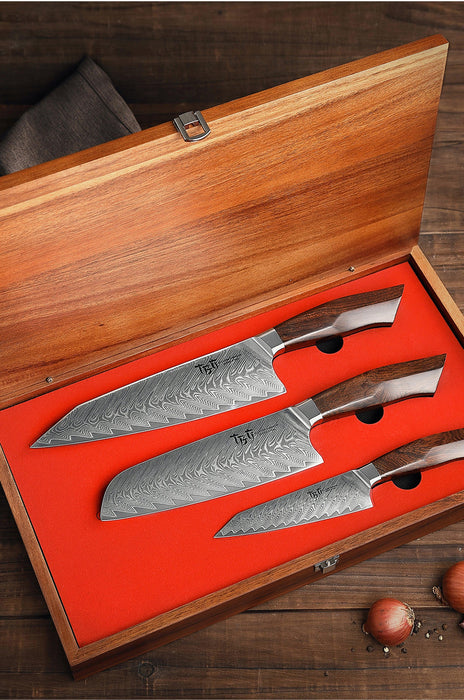 TBG 3 Knife Set Japanese Damascus Stainless Steel Kitchen Chef Santoku  Utility – The Bamboo Guy