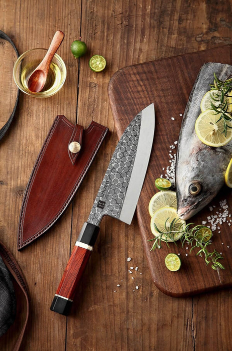 XINZUO Deba Professional Handmade Japanese 110 layers Damascus Steel Sharp Kitchen Knife - The Bamboo Guy