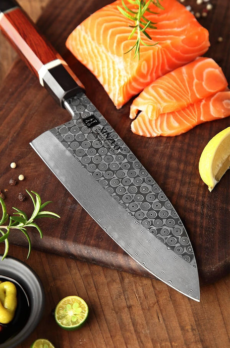XINZUO Deba Professional Handmade Japanese 110 layers Damascus Steel Sharp Kitchen Knife - The Bamboo Guy