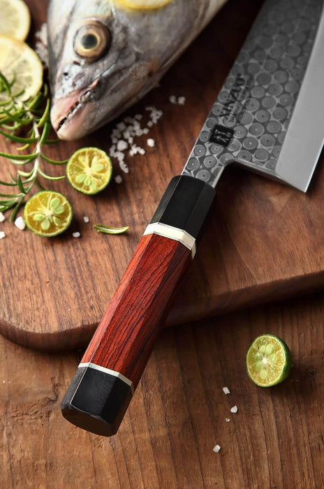 XINZUO Deba Professional Handmade Japanese 110 layers Damascus Steel Sharp  Kitchen Knife – The Bamboo Guy