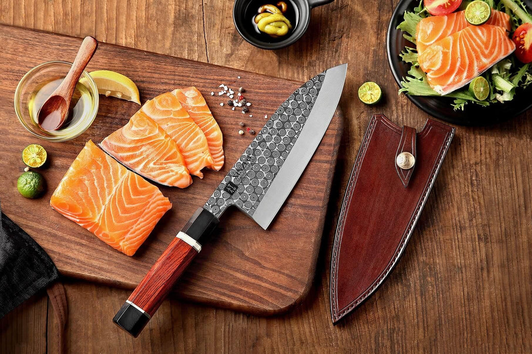 XINZUO Deba Professional Handmade Japanese 110 layers Damascus Steel Sharp Kitchen Knife - The Bamboo Guy