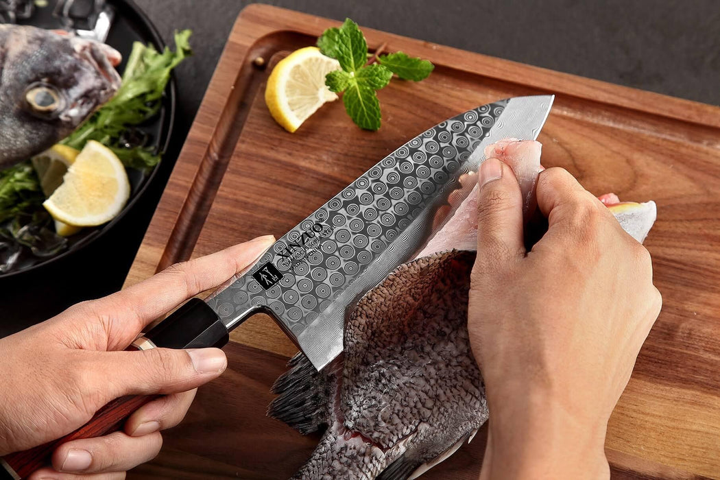 XINZUO Deba Professional Handmade Japanese 110 layers Damascus Steel Sharp Kitchen Knife - The Bamboo Guy