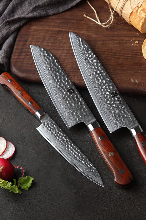 Xinzuo B9 3 Pcs 67 Layer Damascus Steel Knife Set Chef Santoku Utility Knife  Rosewood – The Bamboo Guy