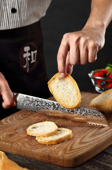 Hezhen B30 Forged Damascus Stainless Steel Kitchen Japanese style Bread Knife - The Bamboo Guy