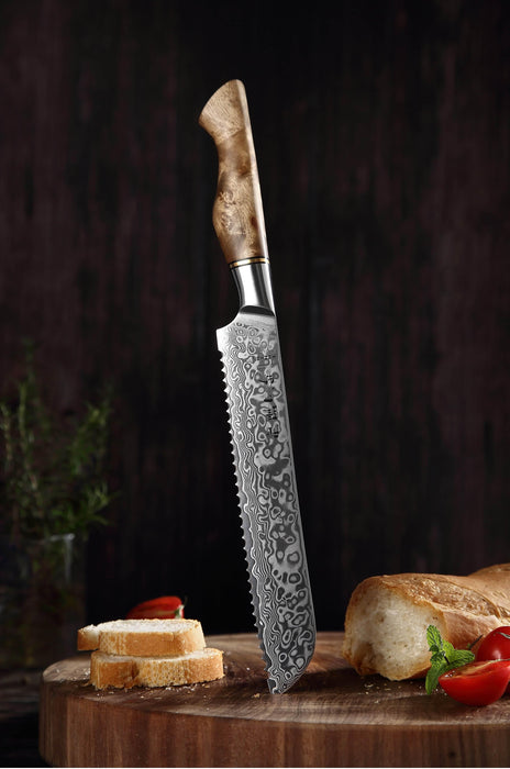 Hezhen B30 Forged Damascus Stainless Steel Kitchen Japanese style Bread Knife - The Bamboo Guy