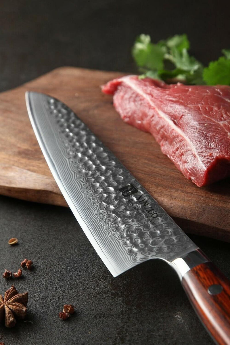 Xinzuo B9 3 Pcs 67 Layer Damascus Steel Knife Set Chef Santoku Utility Knife Rosewood - The Bamboo Guy